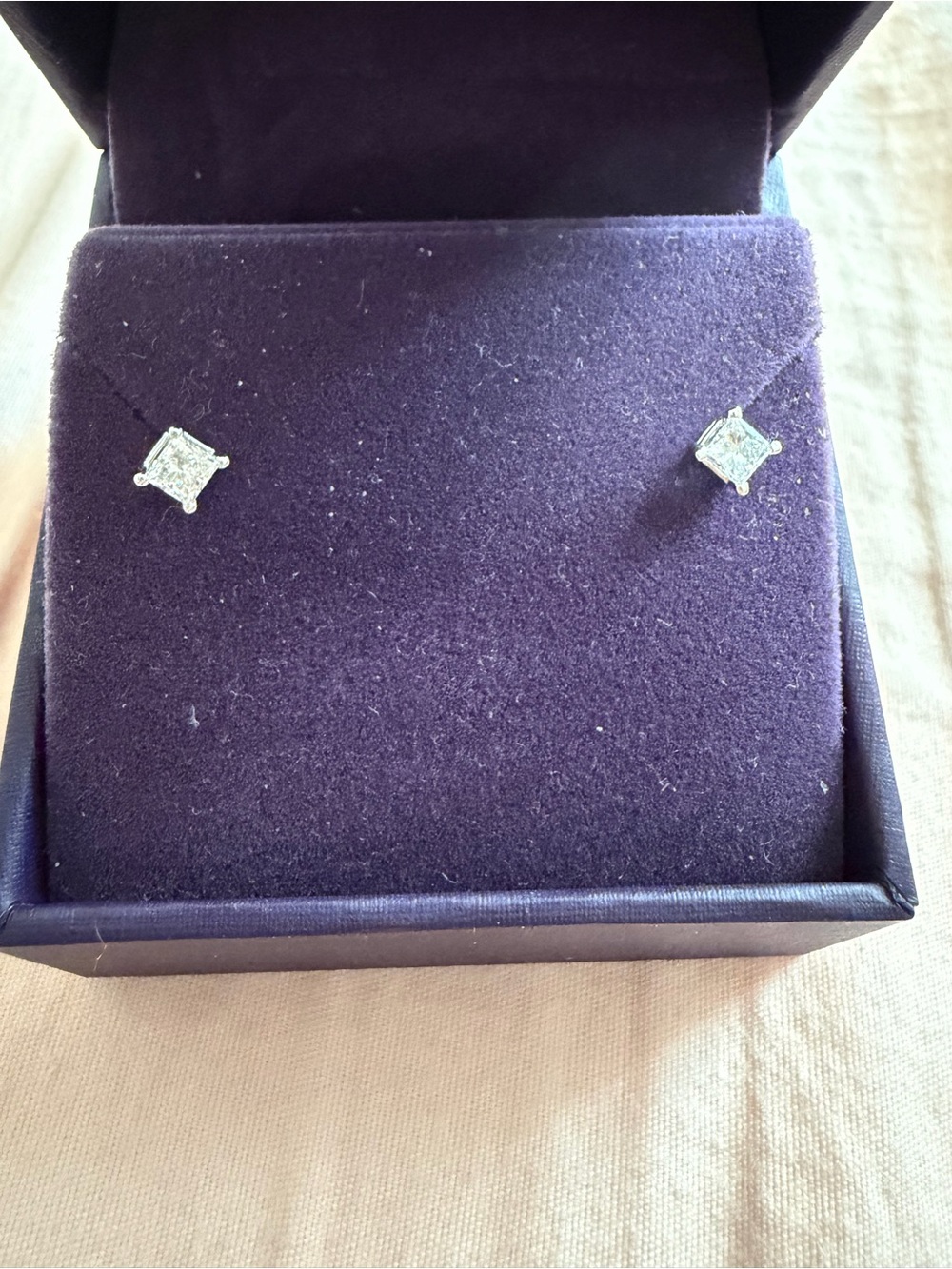 Classic 10k White Gold 1/2 ctw Lab Grown Diamond Solitaire Princess Cut Earrings